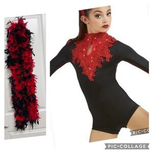 WEISSMAN HOLLOWED GROUND BIKETARD DANCE RECITAL COSTUME FREE FEATHER BOA